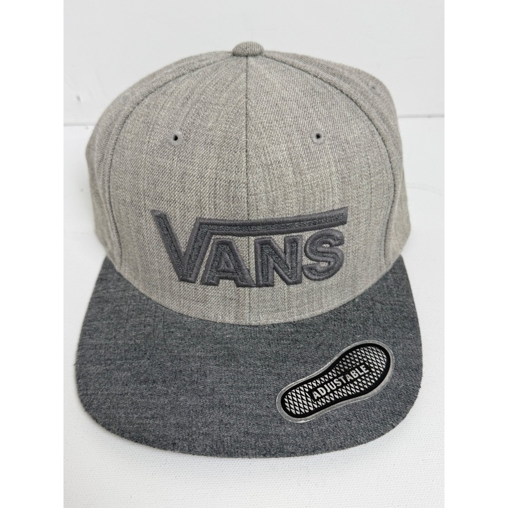 Vans Snapback Hat Mens‎ OSFM Grey Wool Blend Flat Bill Logo Skater Classic Cap